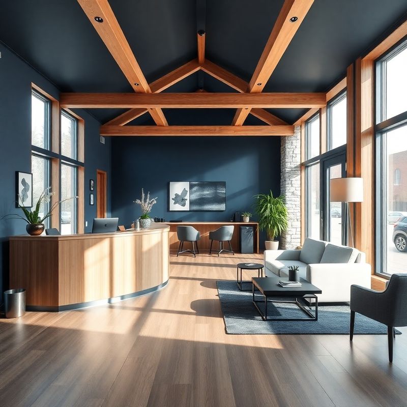 A welcoming reception area in a calm indigo-toned professional office